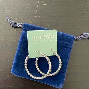 Italian Silver Beaded Hoop Earrings - Silver